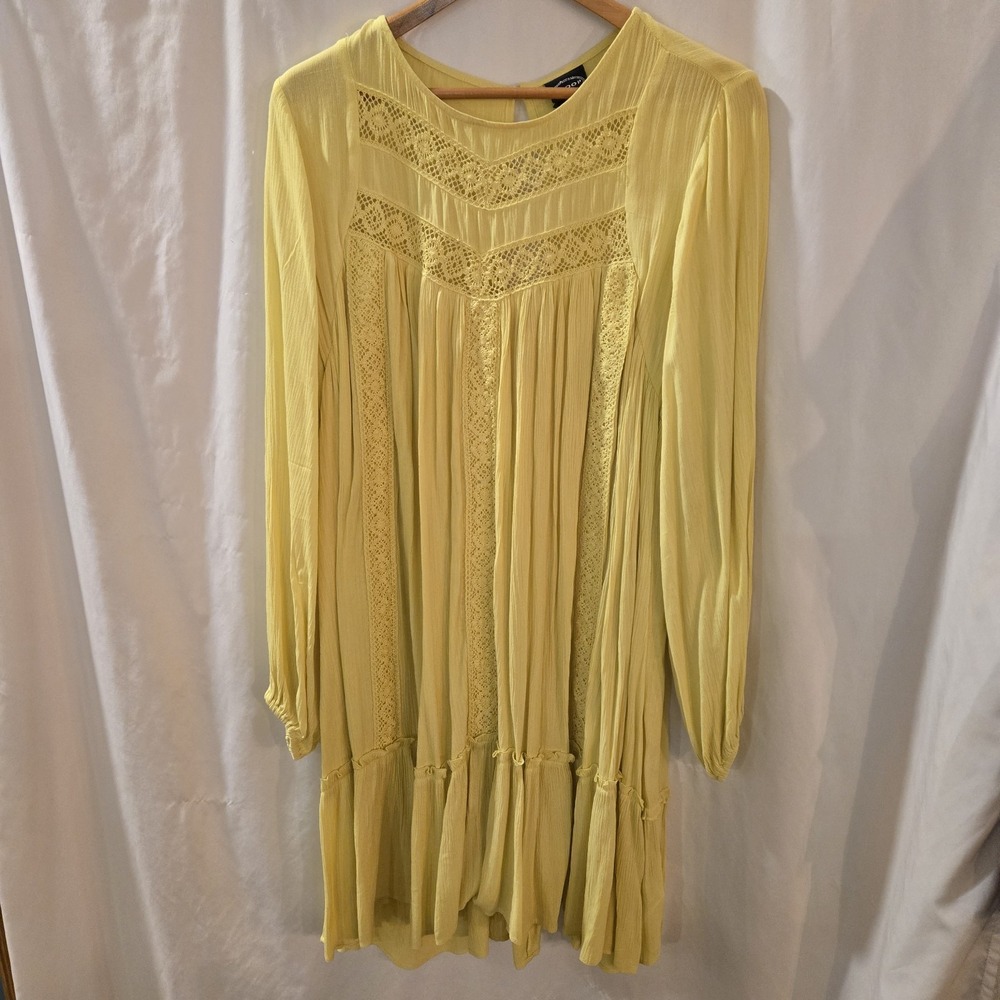 Scoop Yellow Ruffled Long Sleeve Dress size‎ L (12-14) Boho Midi